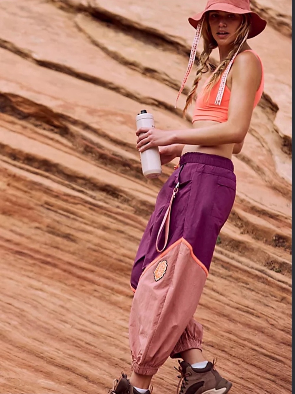 Free People Colorblock Track Joggers in Plum & Dusty Pink